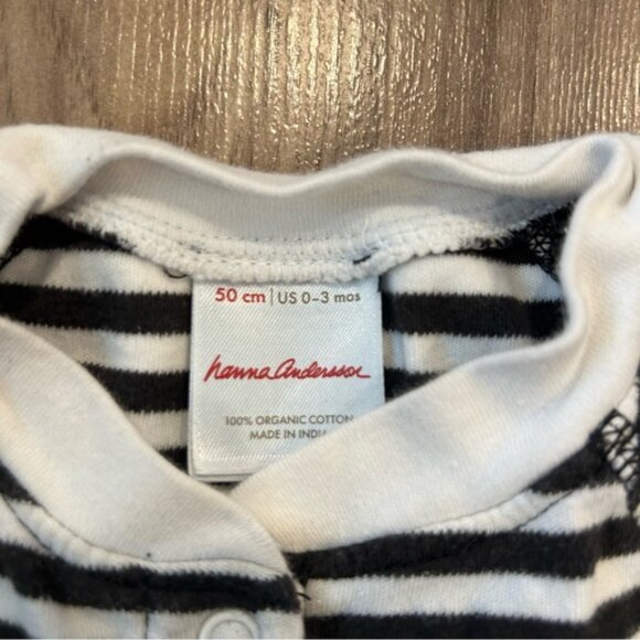 Hanna Andersson Baby Layette Footed Sleeper Ecru Soft Black Striped - Picture 4 of 6